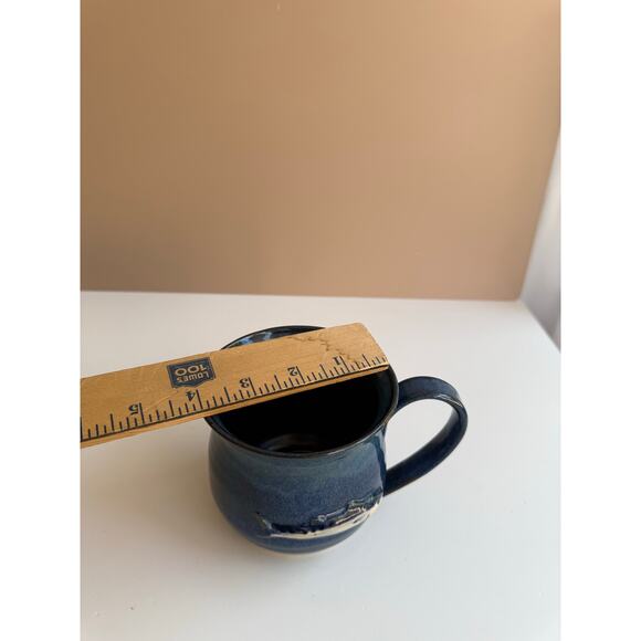 Studio Pottery Blue Glazed Mug Hand Thrown Coffee Cup Fish Motif Fisherman Gift - Picture 11 of 11